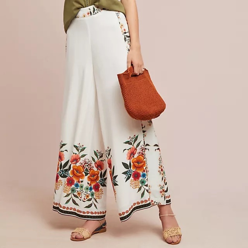 Anthropologie Floral Wide-Leg Pants